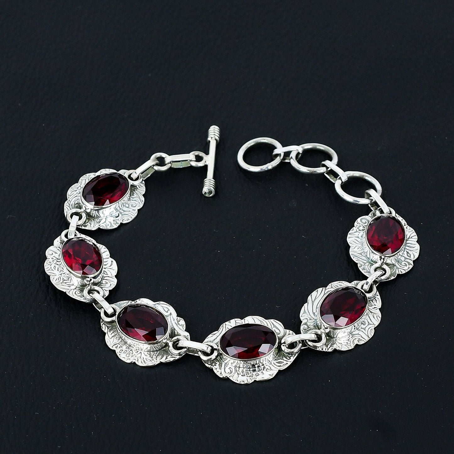 Handmade Red Garnet Sterling Silver Bracelet
