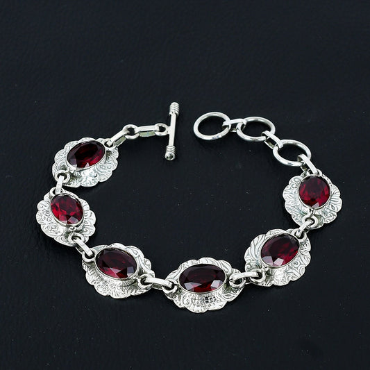 Handmade Red Garnet Sterling Silver Bracelet