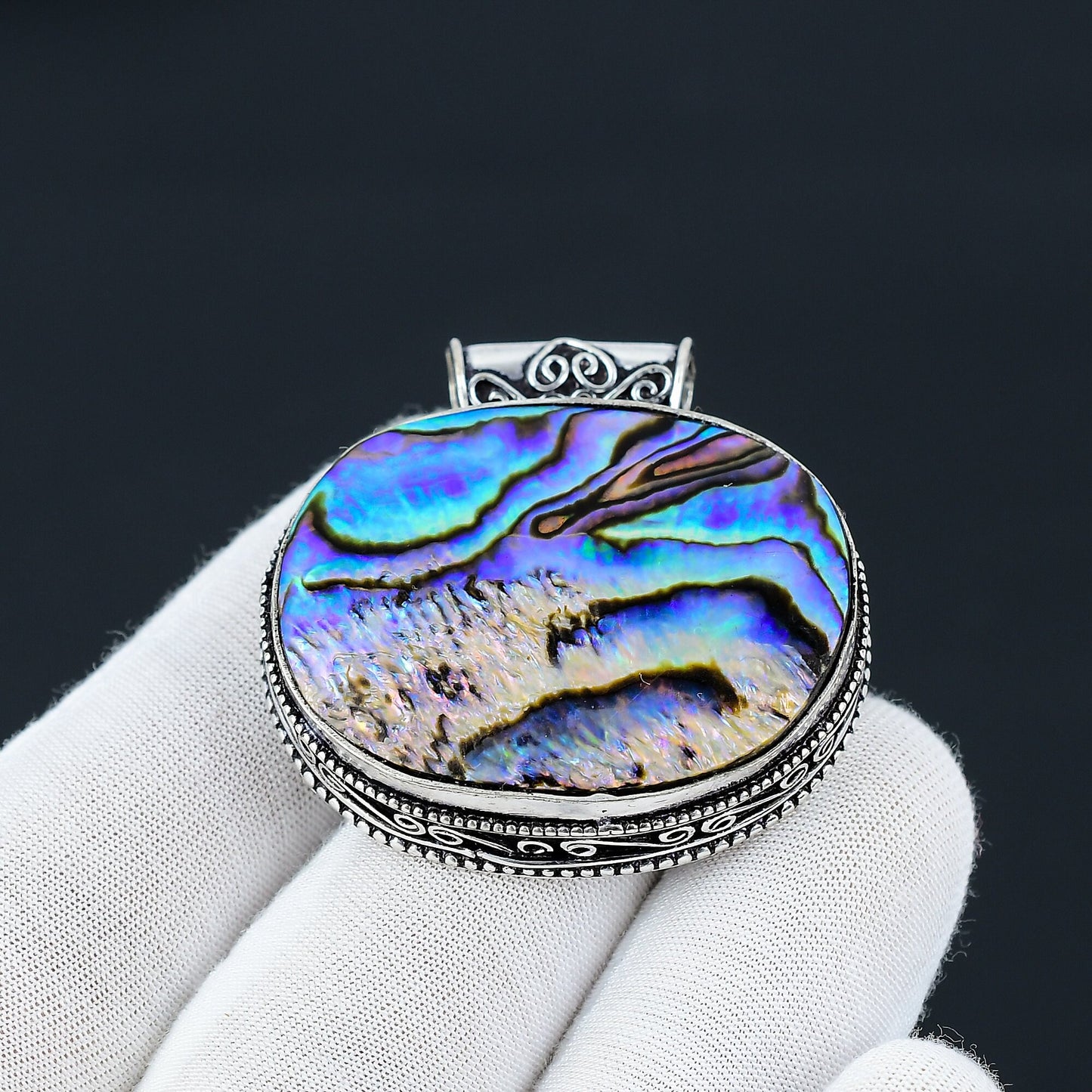 Rainbow Abalone Shell Gemstone Pendant