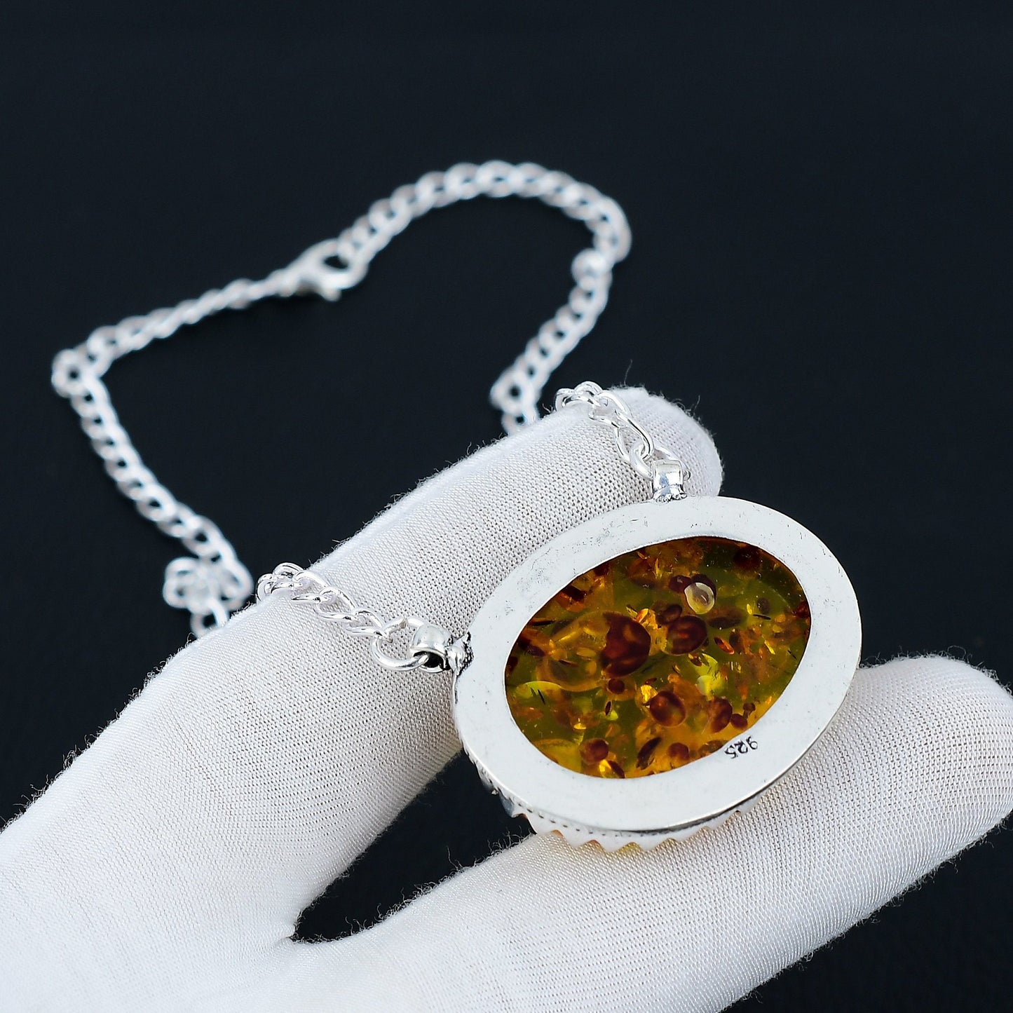 Golden Baltic Amber Sterling Silver Necklace