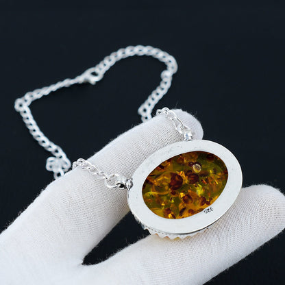 Golden Baltic Amber Sterling Silver Necklace