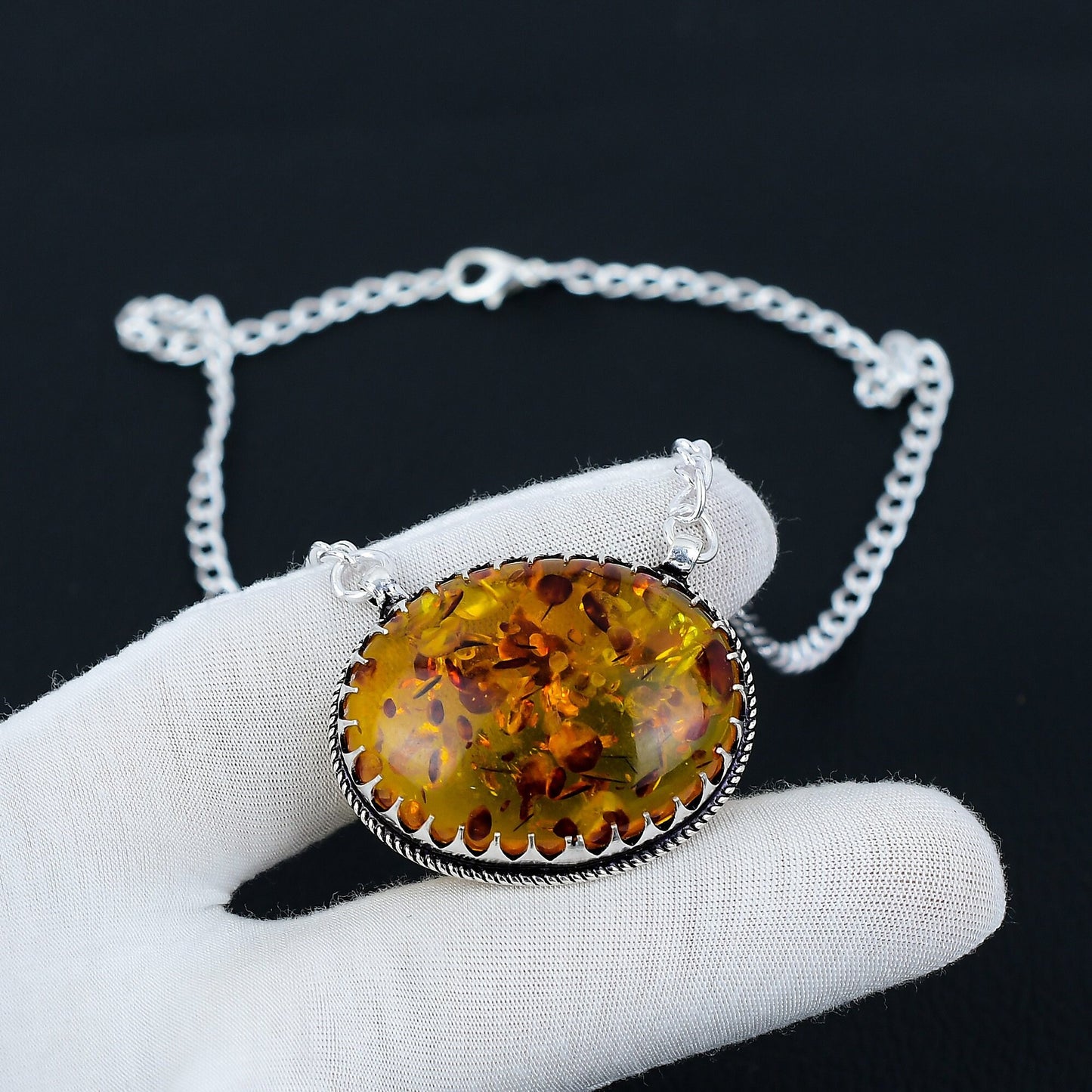 Golden Baltic Amber Sterling Silver Necklace