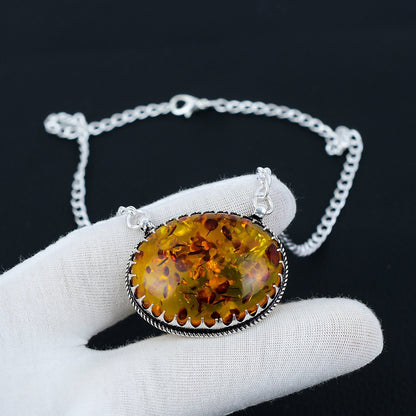 Golden Baltic Amber Sterling Silver Necklace