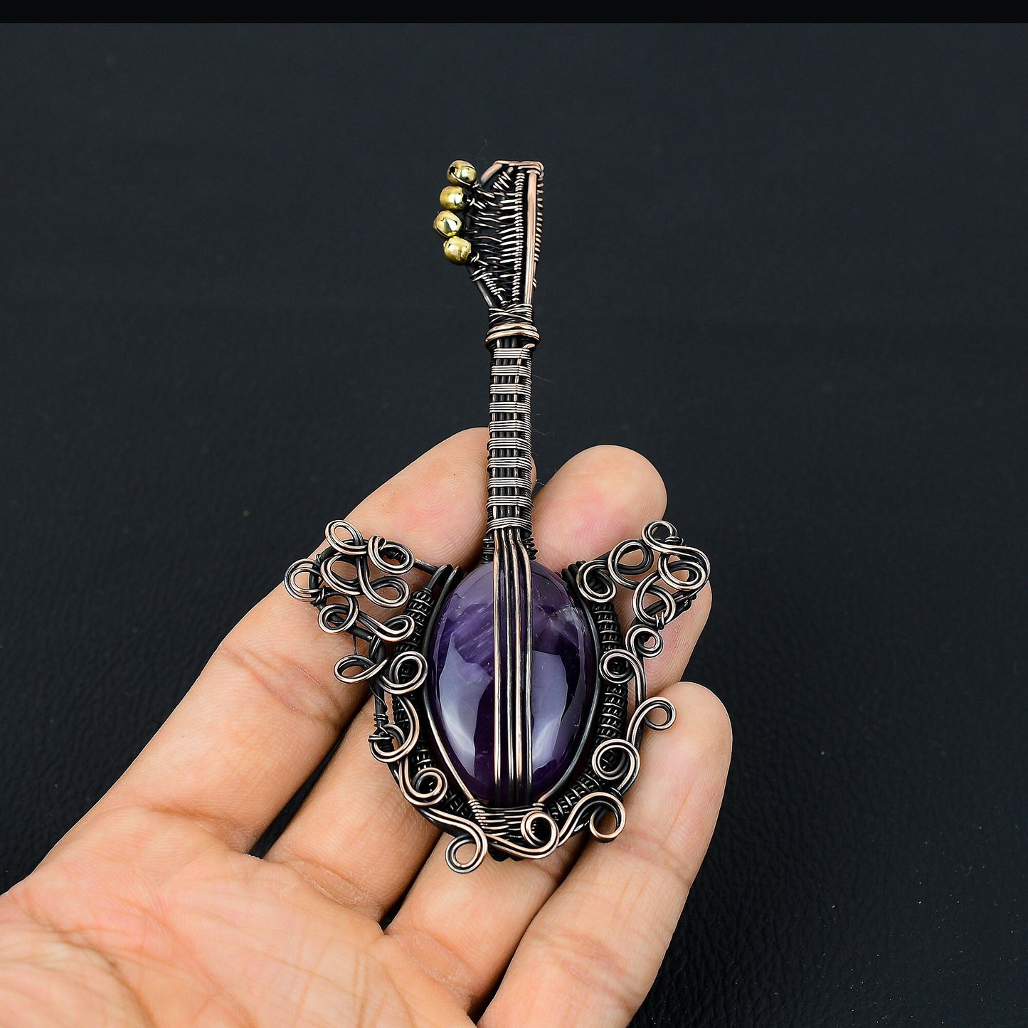 Purple Amethyst Gemstone Guitar Pendant