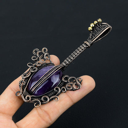 Purple Amethyst Gemstone Guitar Pendant
