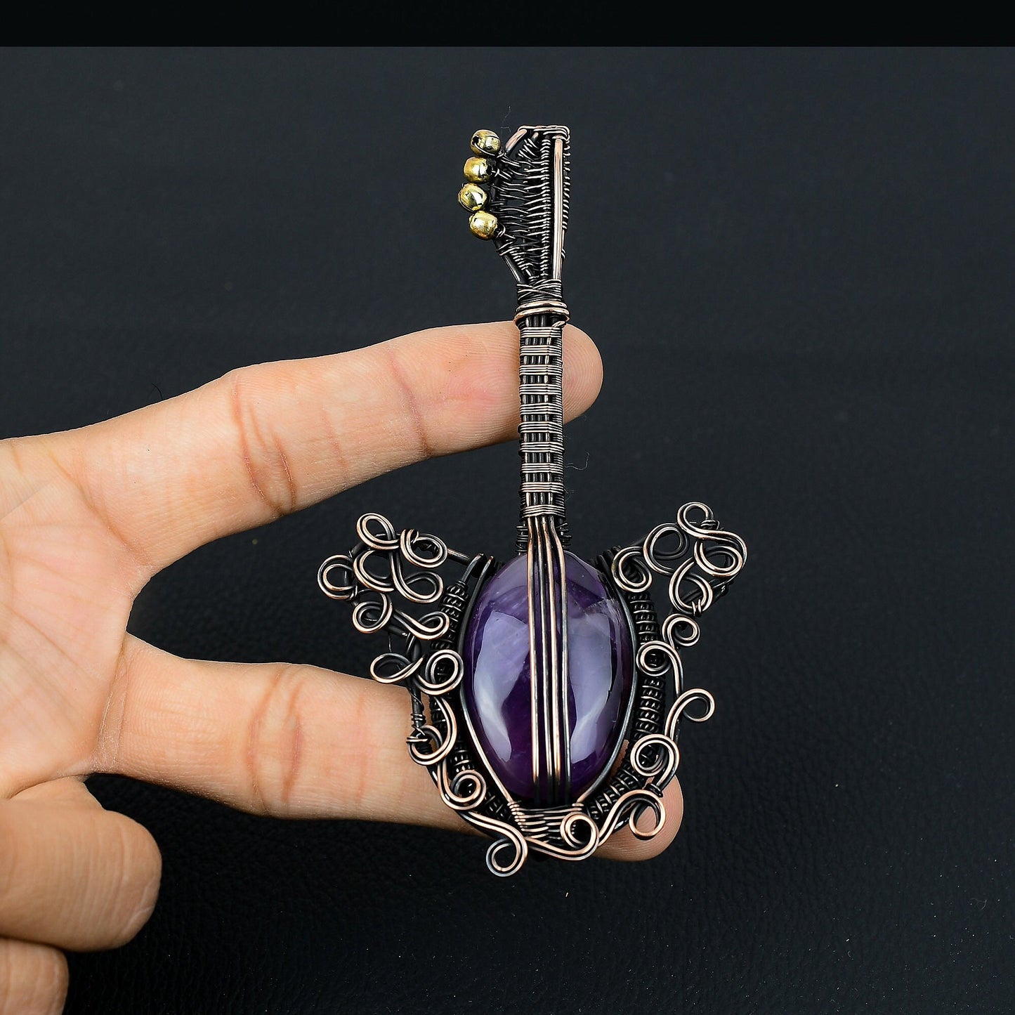 Purple Amethyst Gemstone Guitar Pendant