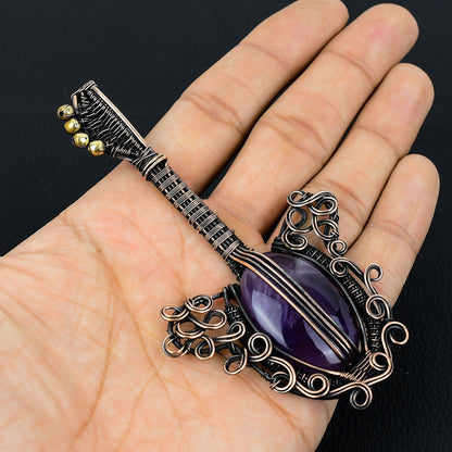 Purple Amethyst Gemstone Guitar Pendant