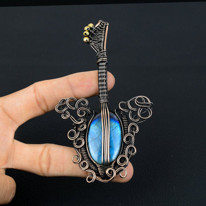 Blue Labradorite Gemstone Guitar Pendant
