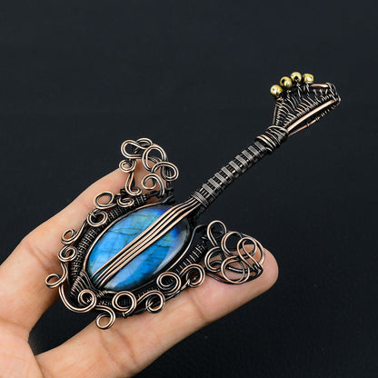 Blue Labradorite Gemstone Guitar Pendant