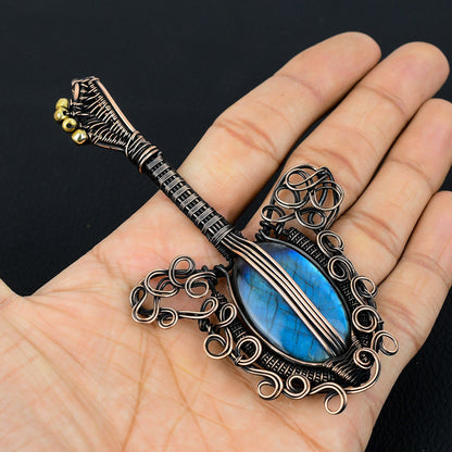 Blue Labradorite Gemstone Guitar Pendant