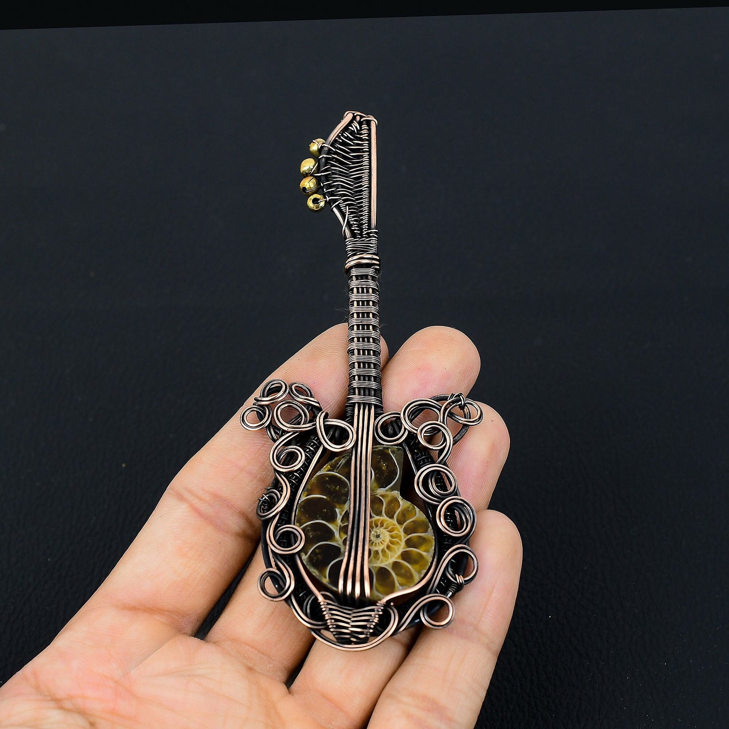 Copper Ammonite Gemstone Pendant