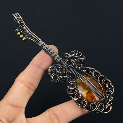 Yellow Baltic Amber Gemstone Guitar Pendant