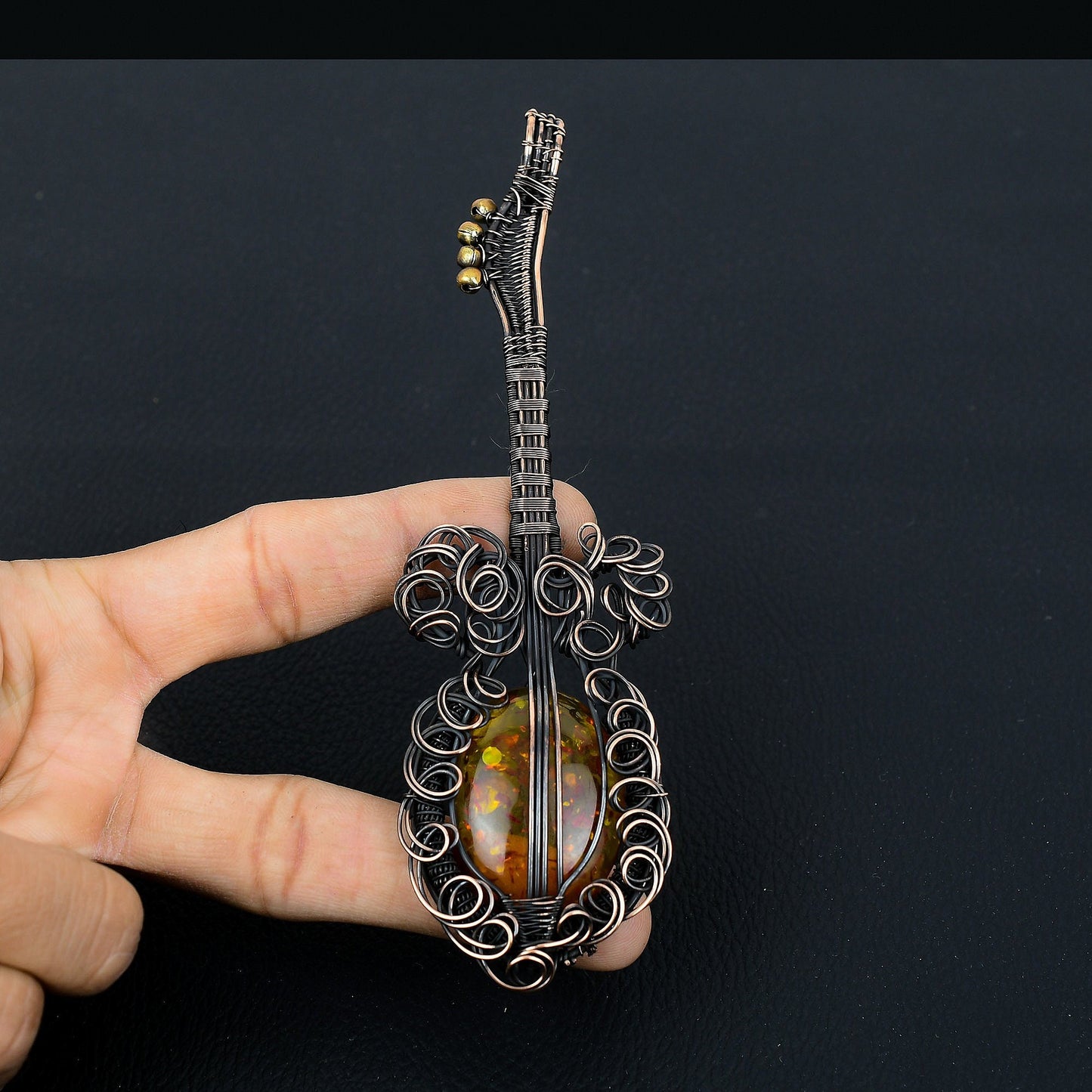 Yellow Baltic Amber Gemstone Guitar Pendant