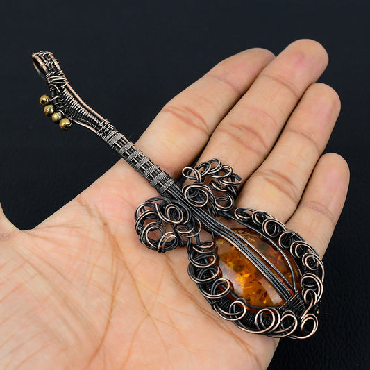 Yellow Baltic Amber Gemstone Guitar Pendant