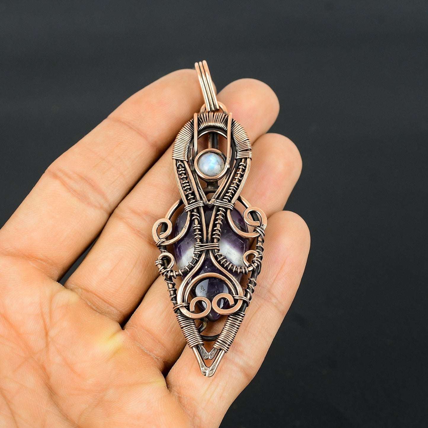Purple Amethyst Gemstone Copper Pendant