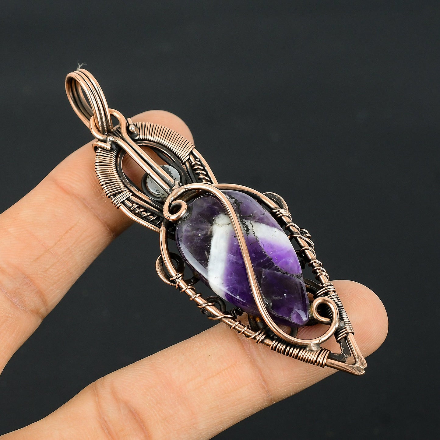 Purple Amethyst Gemstone Copper Pendant