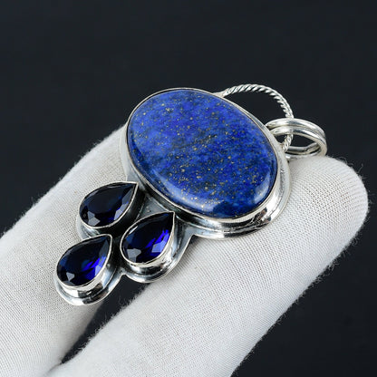 Blue Lapis Lazuli & London Blue Topaz Gemstone Pendant