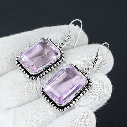 Pink Kunzite Gemstone Silver Earrings