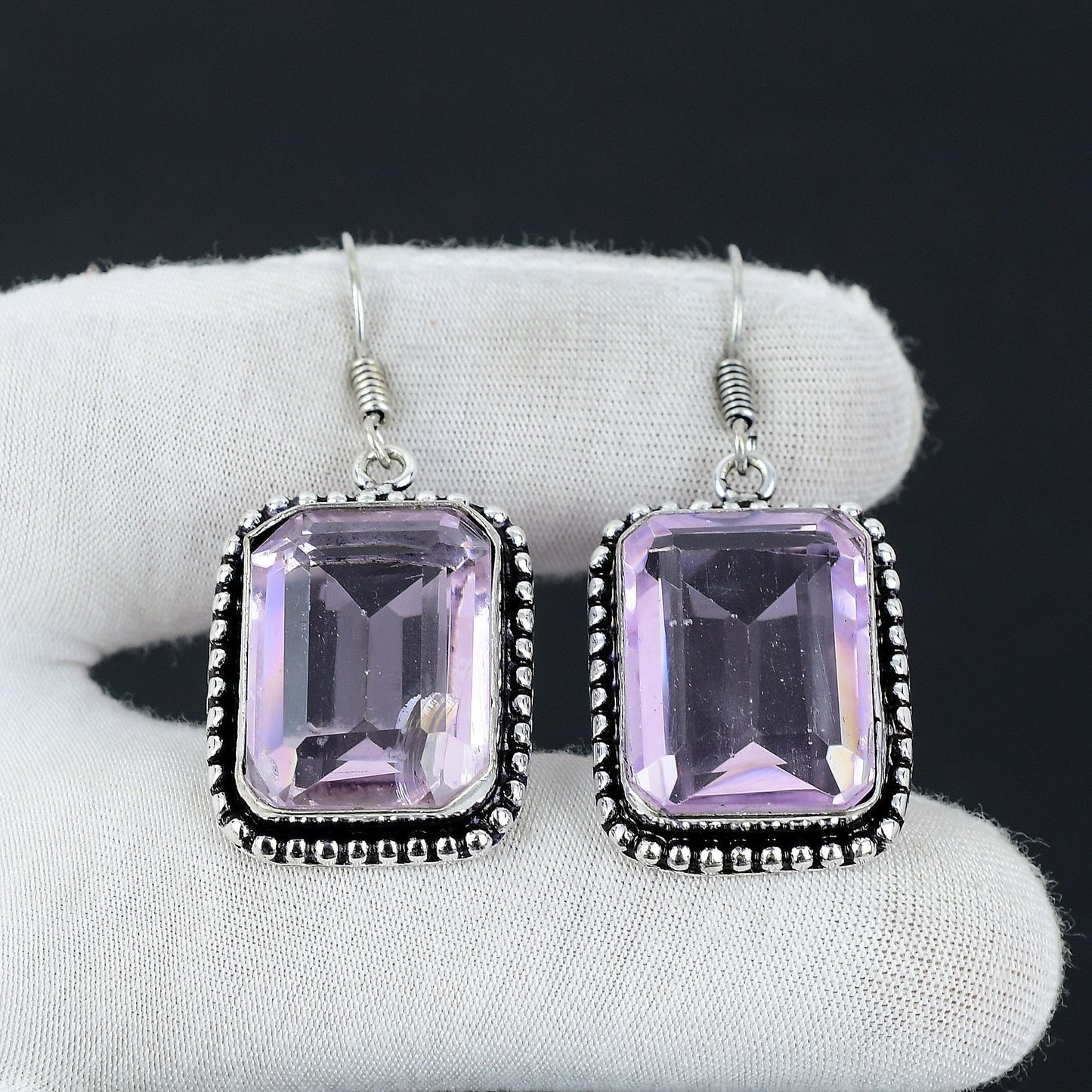 Pink Kunzite Gemstone Silver Earrings