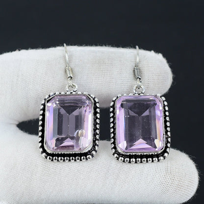 Pink Kunzite Gemstone Silver Earrings