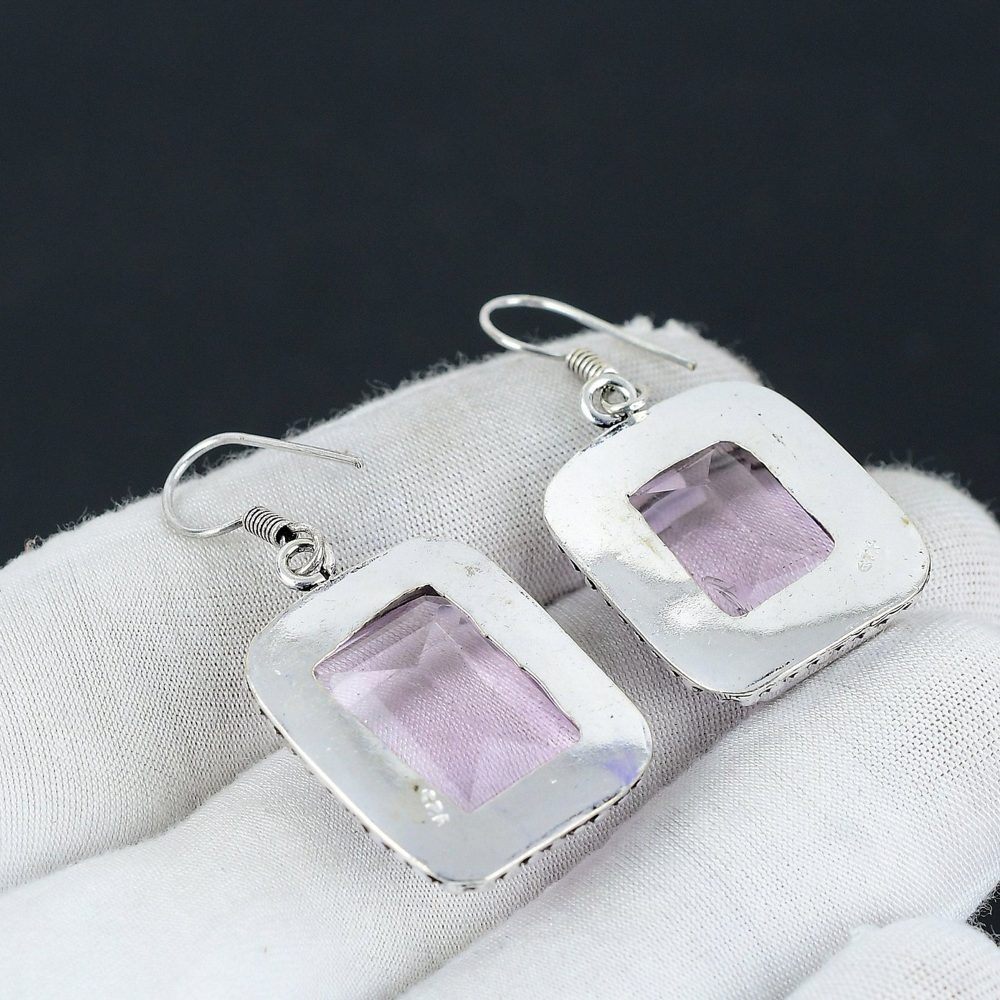Pink Kunzite Gemstone Silver Earrings