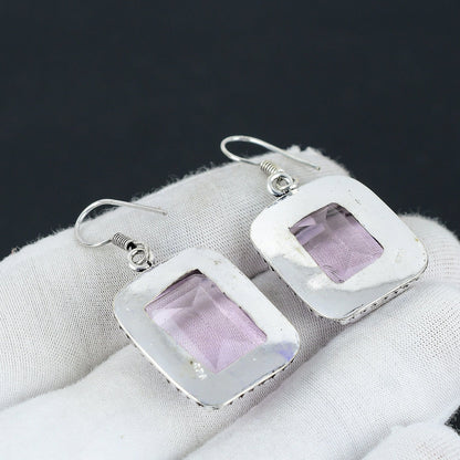 Pink Kunzite Gemstone Silver Earrings