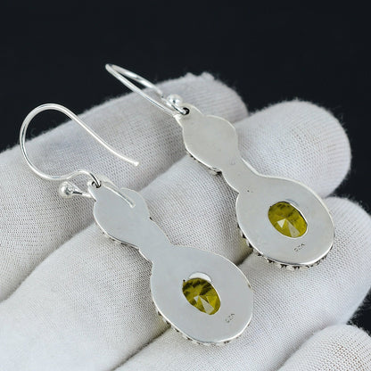 Yellow Citrine Gemstone Dangle Earrings