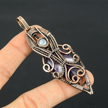 Purple Amethyst Gemstone Copper Pendant