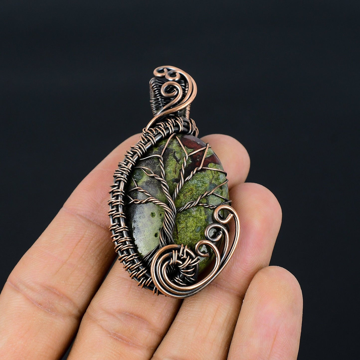 Red-Green Tree of Life Dragon Blood Jasper Gemstone Pendant
