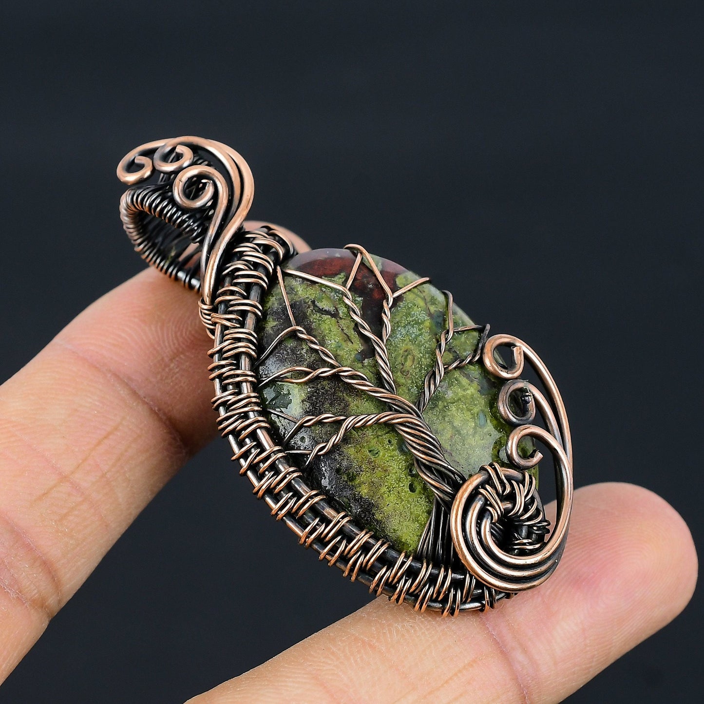 Red-Green Tree of Life Dragon Blood Jasper Gemstone Pendant