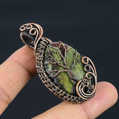 Red-Green Tree of Life Dragon Blood Jasper Gemstone Pendant