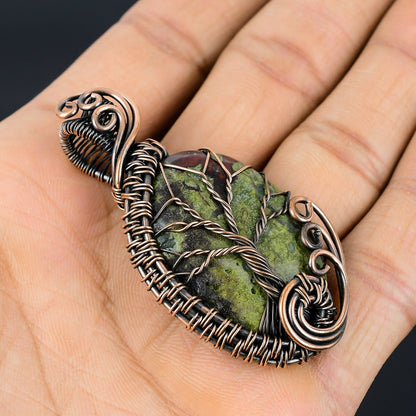 Red-Green Tree of Life Dragon Blood Jasper Gemstone Pendant