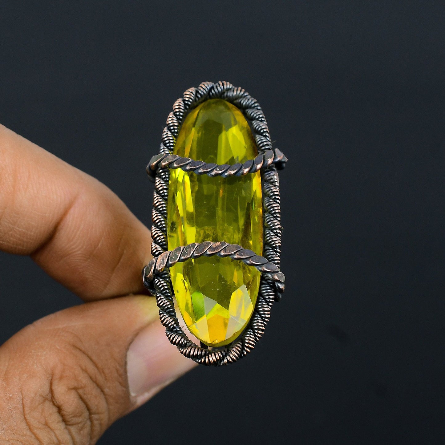 Yellow Citrine Gemstone Copper Ring