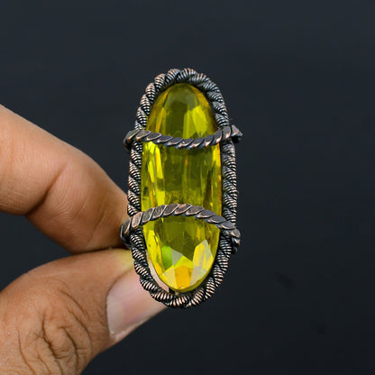 Yellow Citrine Gemstone Copper Ring