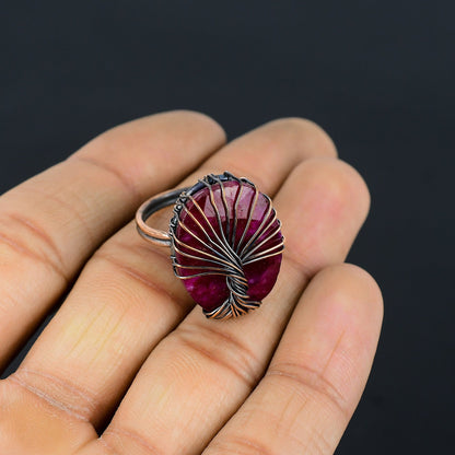 Red Ruby Gemstone Tree of Life Ring