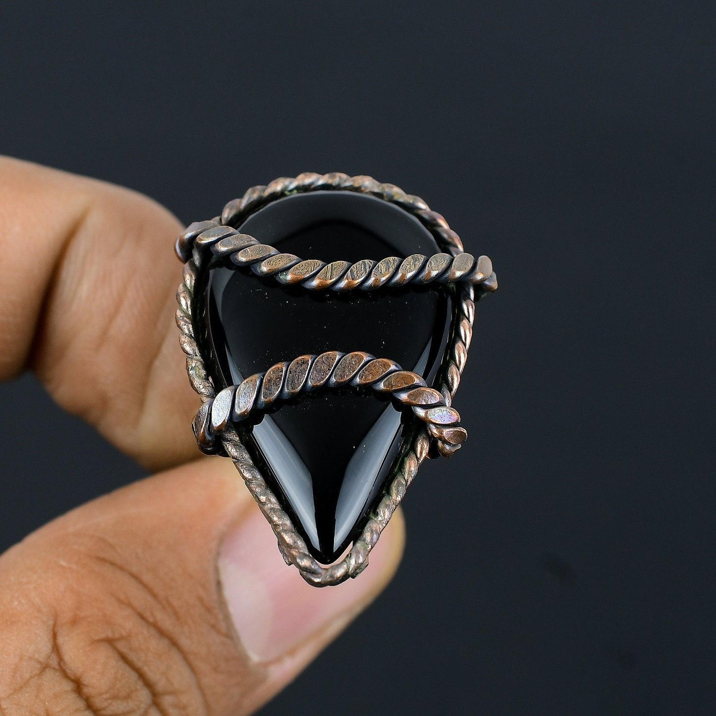 Black Onyx Gemstone Copper Ring