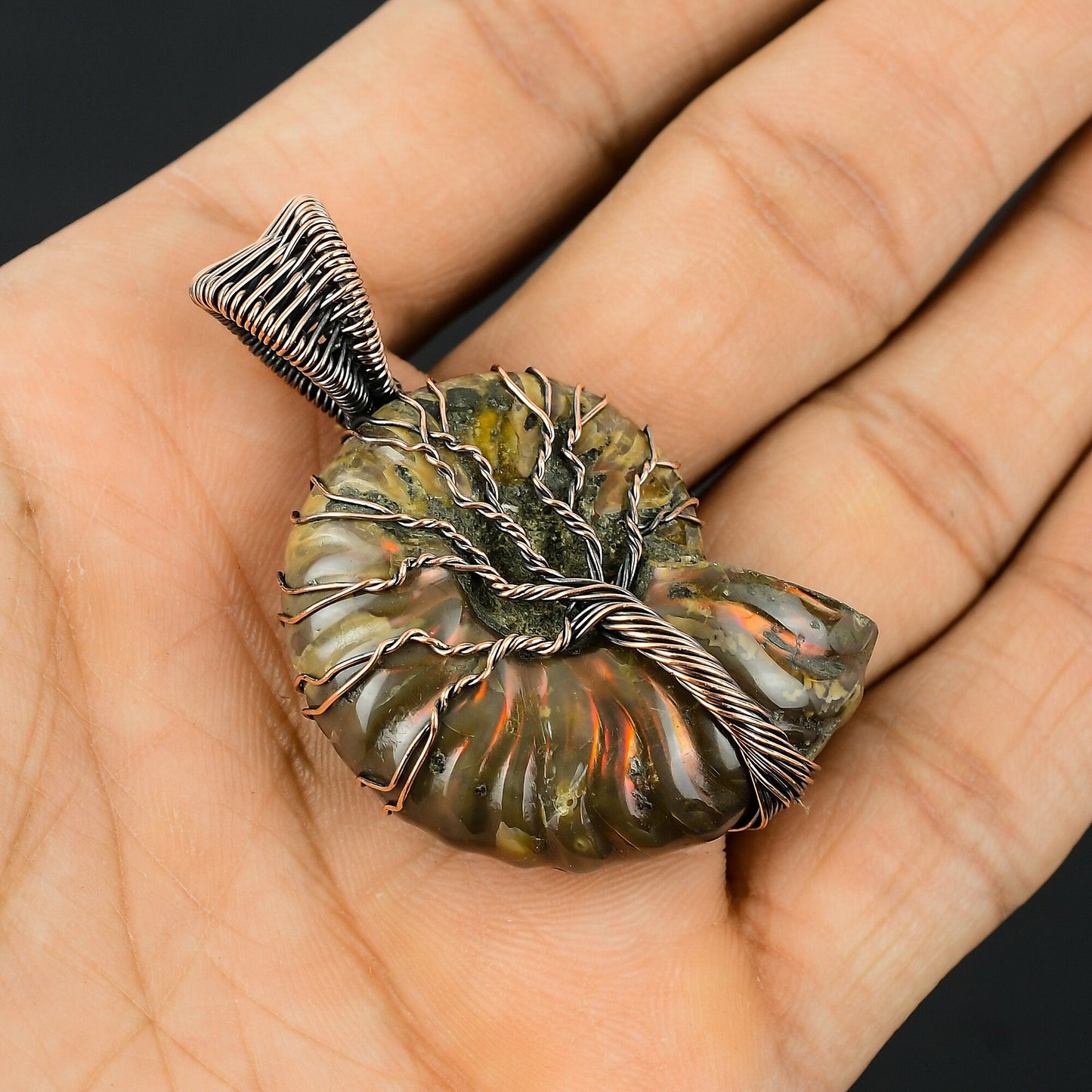 Copper Brown Ammonite Gemstone Pendant
