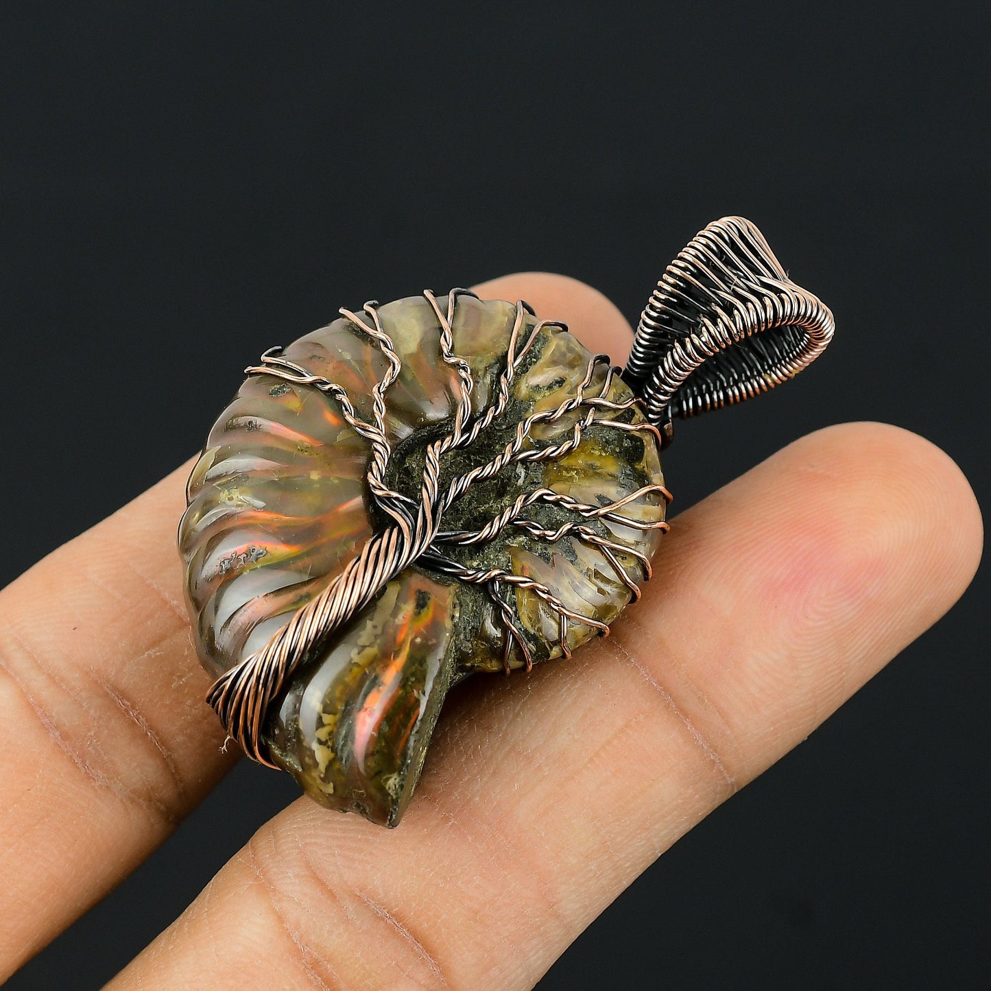 Copper Brown Ammonite Gemstone Pendant