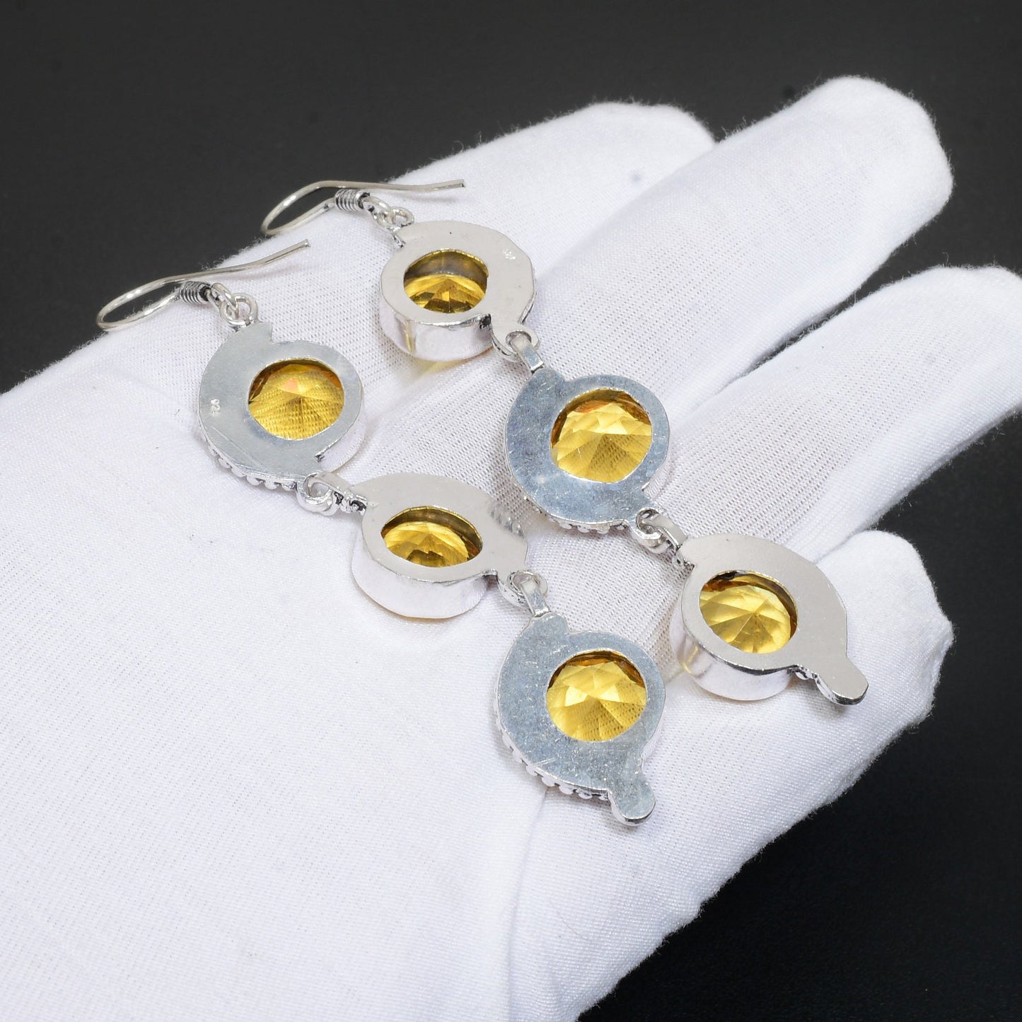 Yellow Citrine Gemstone Silver Earrings
