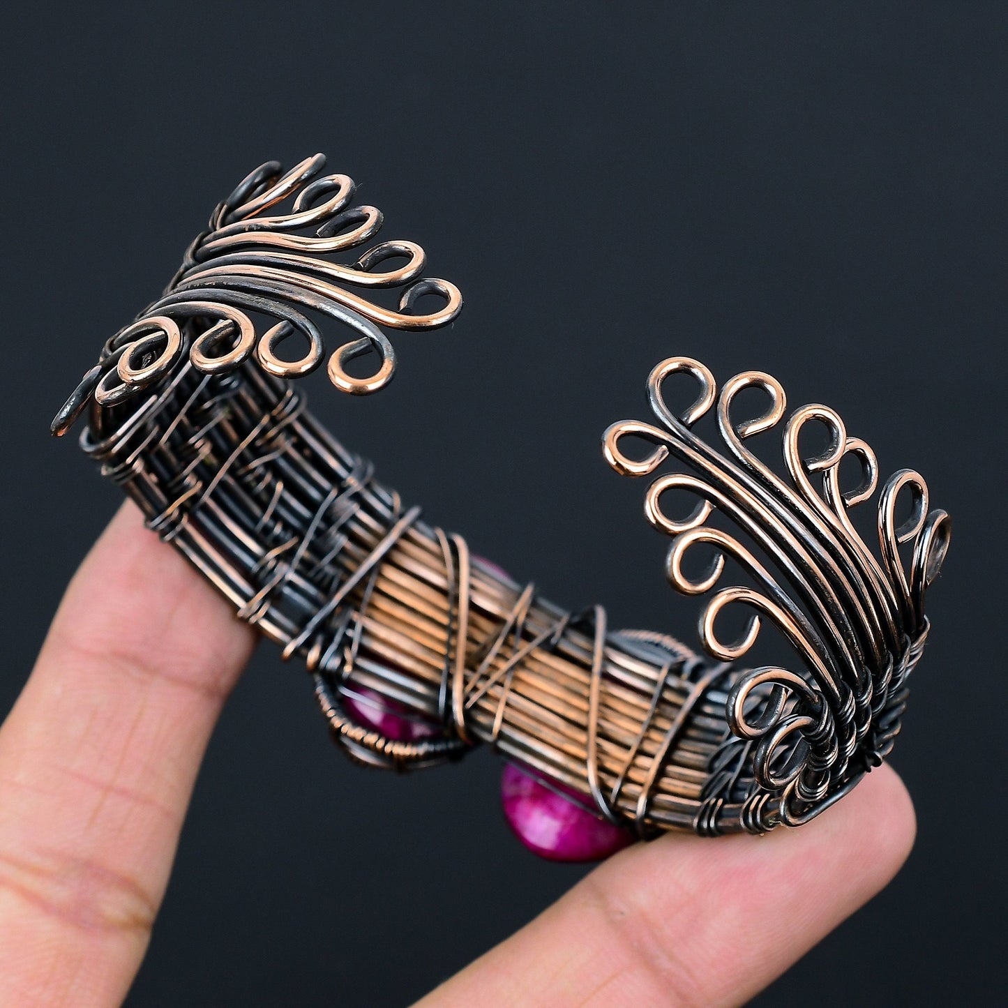 Red Ruby Gemstone Copper Cuff Bracelet