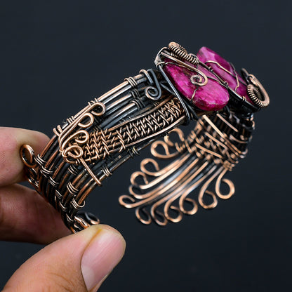 Red Ruby Gemstone Copper Cuff Bracelet