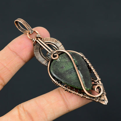 Green Ruby Zoisite and Moonstone Gemstone Pendant