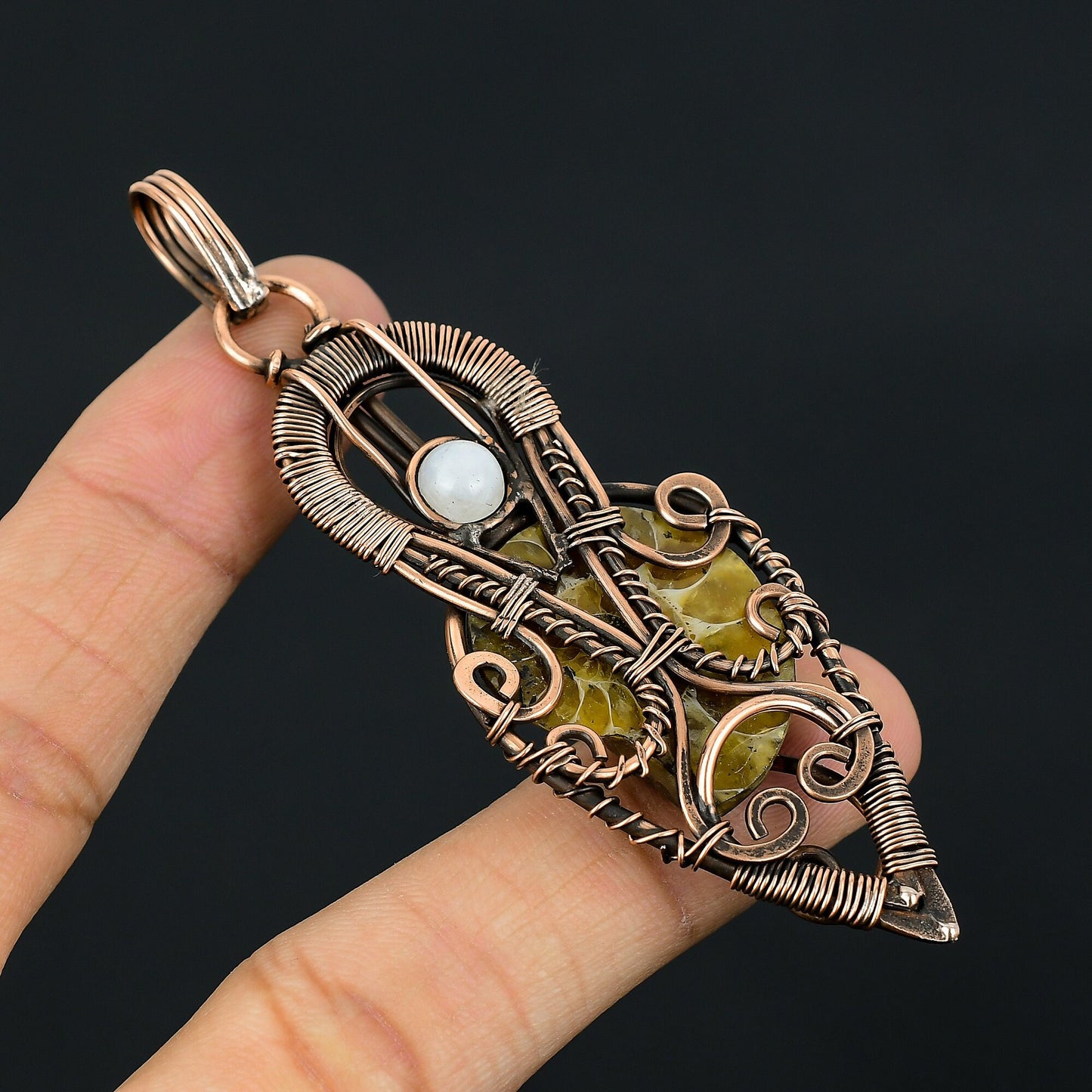Copper Ammonite Fossil Gemstone Pendant