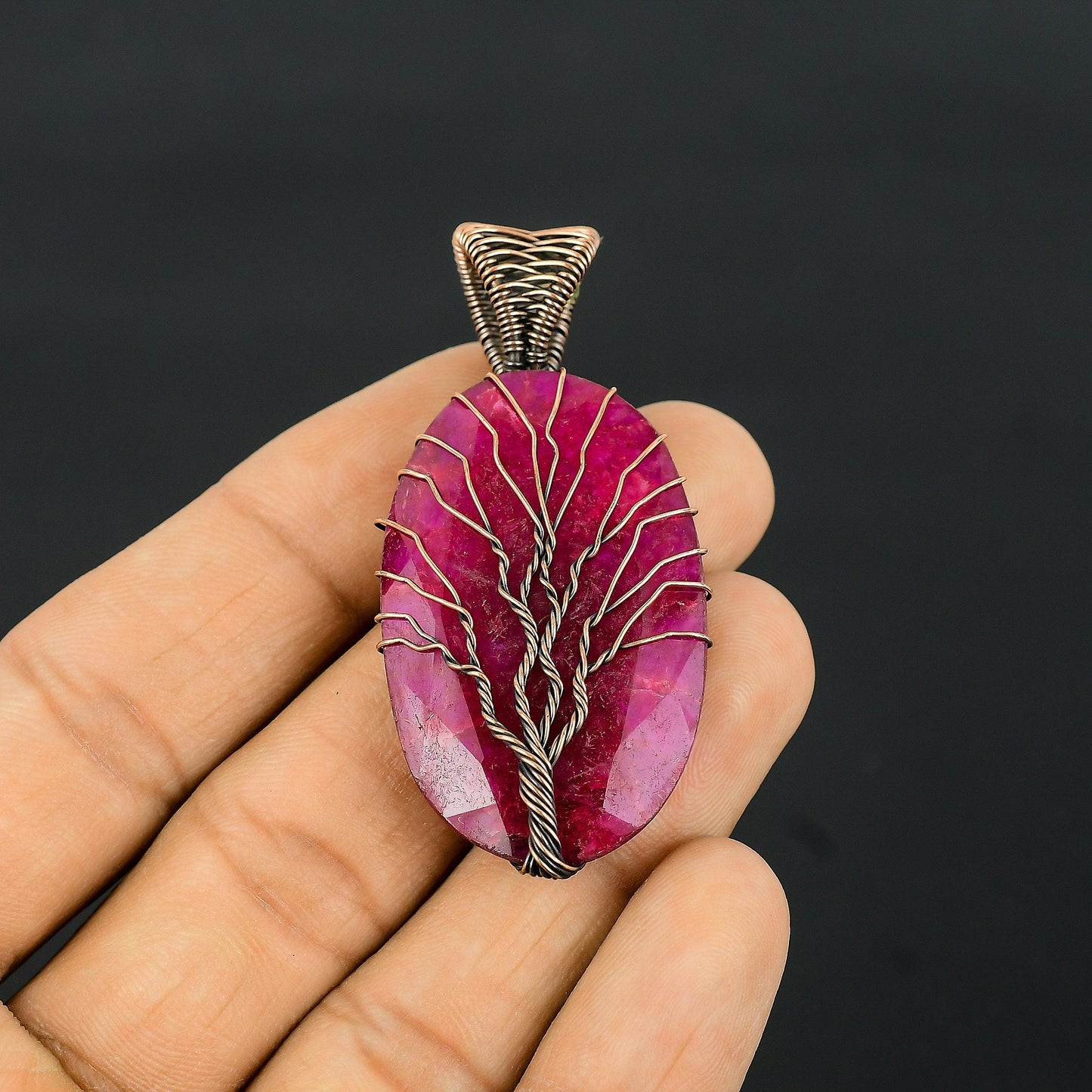 Red Ruby Gemstone Tree of Life Pendant