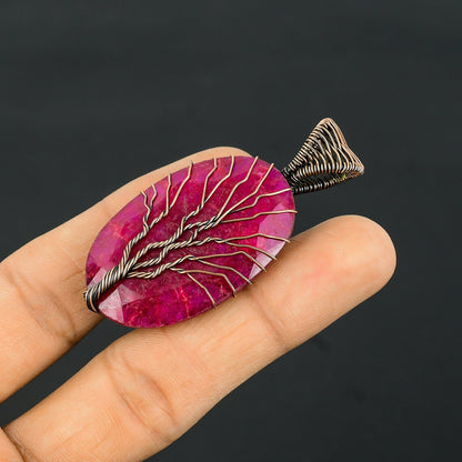 Red Ruby Gemstone Tree of Life Pendant