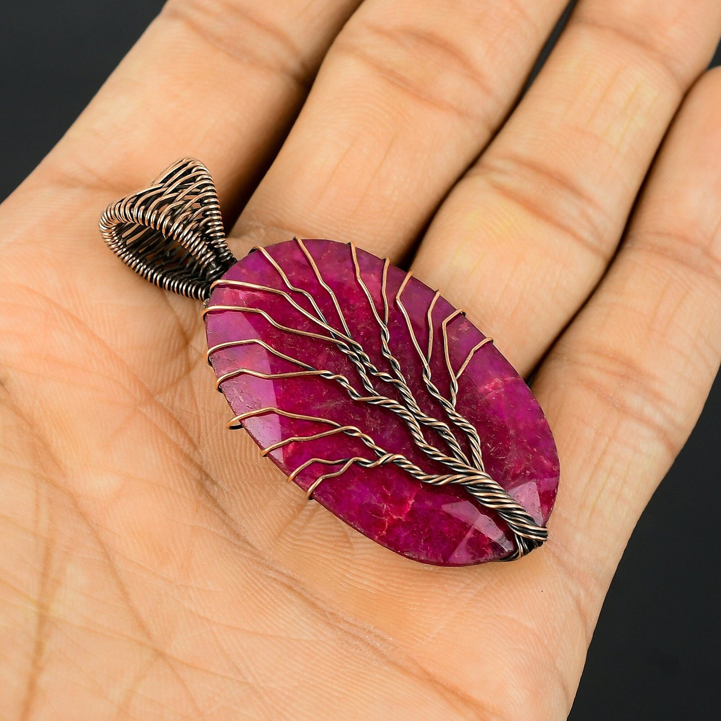 Red Ruby Gemstone Tree of Life Pendant