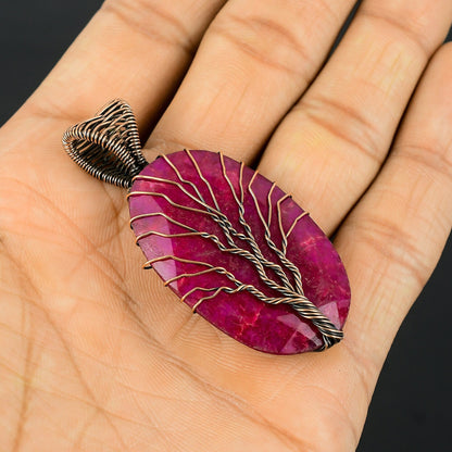 Red Ruby Gemstone Tree of Life Pendant