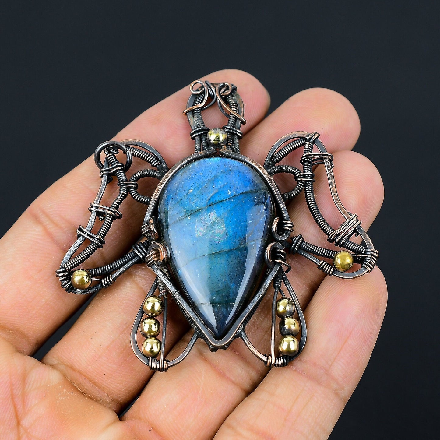 Blue-Green Labradorite Gemstone Pendant