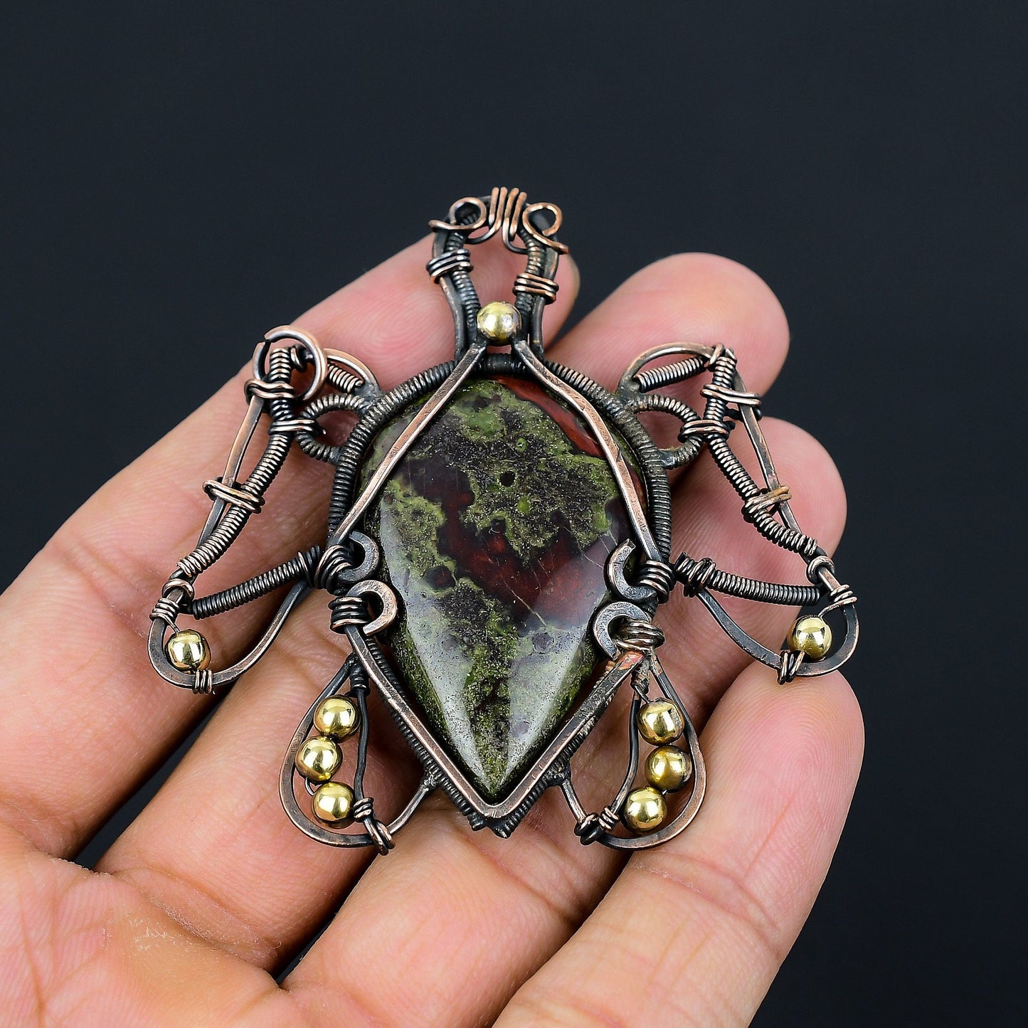 Red-Green Dragon Blood Gemstone Turtle Pendant