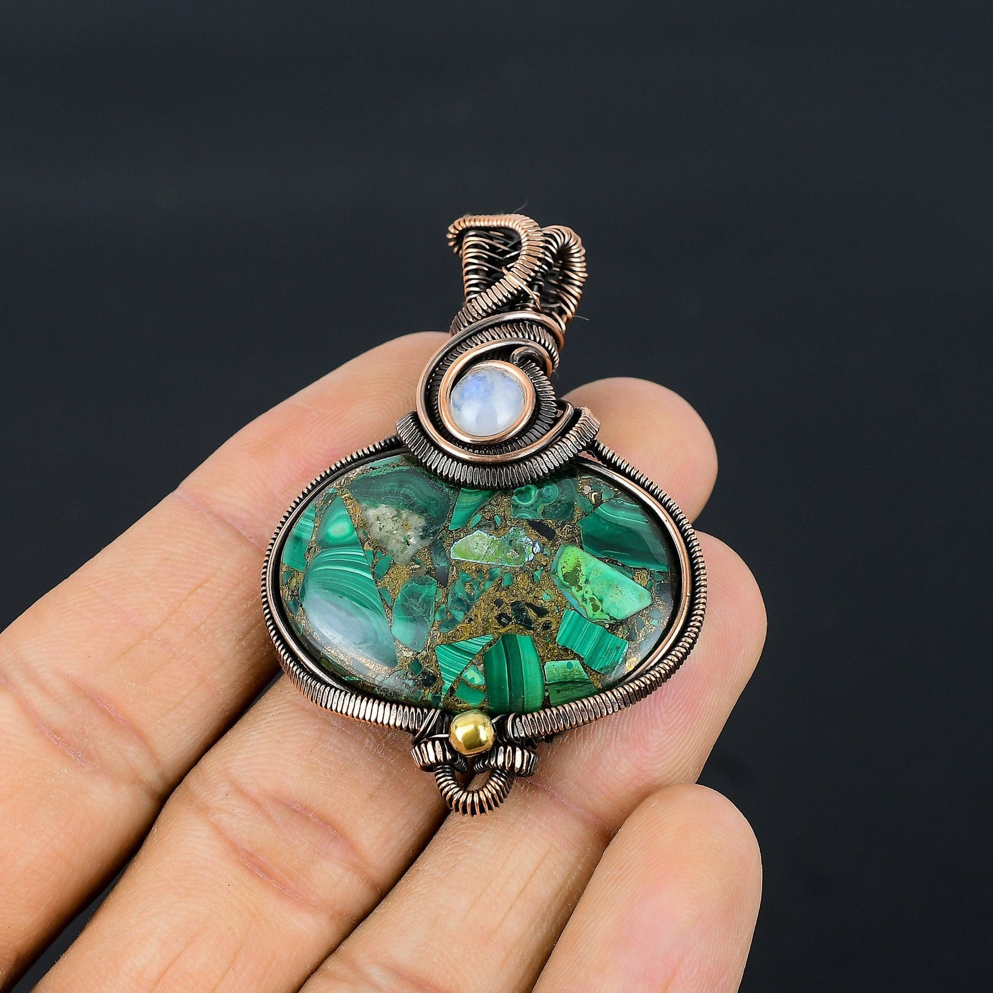 Green Malachite & Moonstone Gemstone Pendant